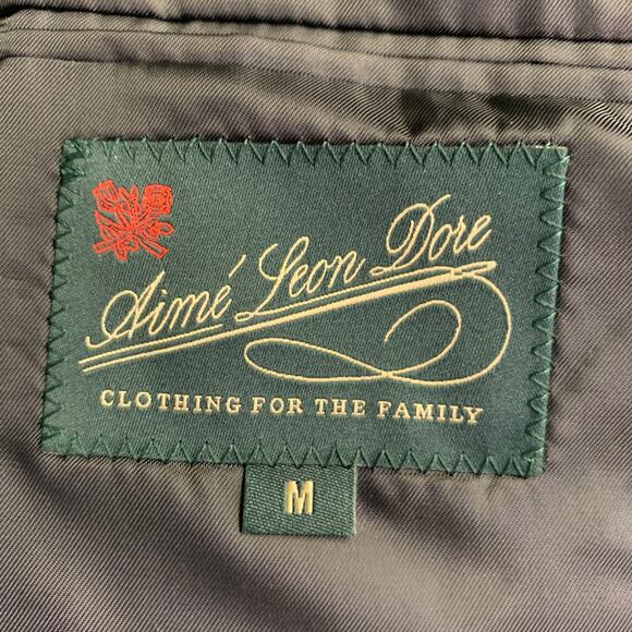 AIME LEON DORE Size M Brown Beige Herringbone Wool Hidden Buttons Raglan Coat - Picture 7 of 9